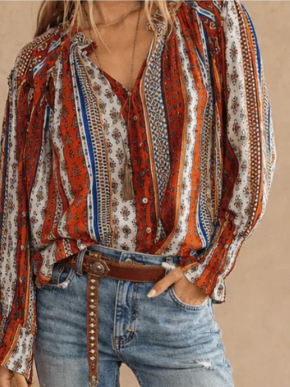 Boho Printed Blouse - Size Small